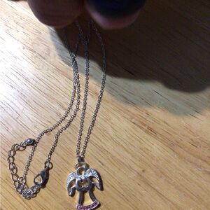 Source Unknown Silver and Red Angel Necklace